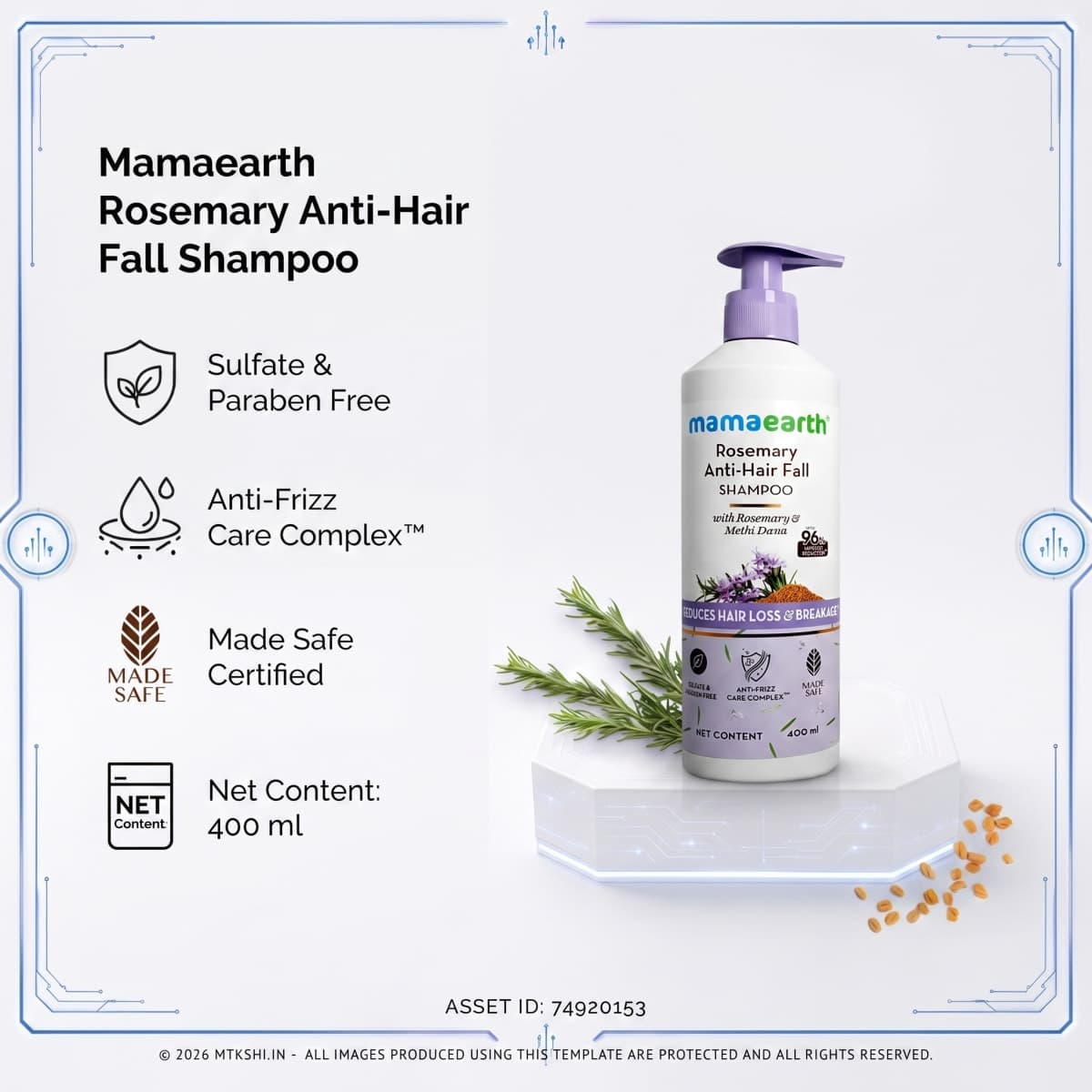 Rosemary Anti-Hair Fall Shampoo with Rosemary & Methi Dana for Reducing Hair Loss & Breakage