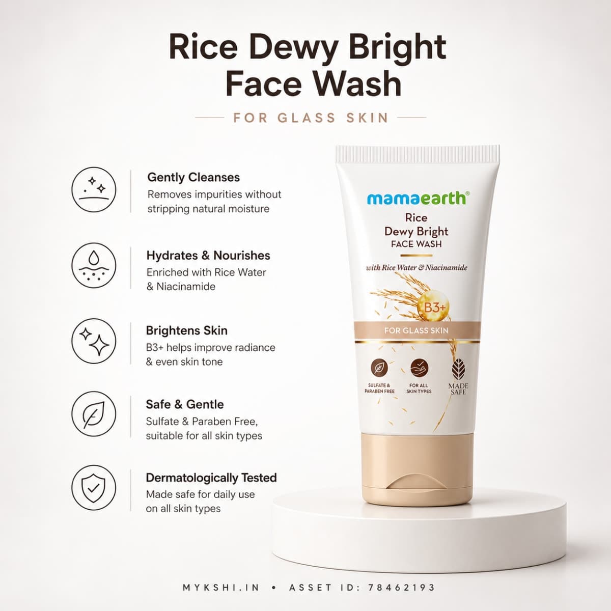 Mamaearth Rice Dewy Bright Face Wash With Rice Water & Niacinamide for Glass Skin