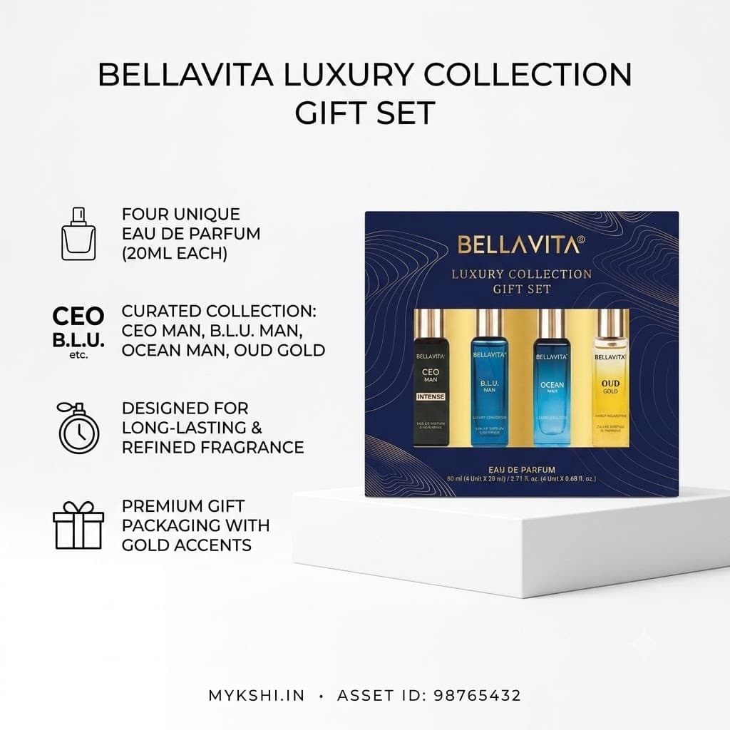 BELLAVITA LUXURY COLLECTION GIFT SET 4 X 20ml CEO Man Intense B.L.U. Man OCEAN Man OUD Gold