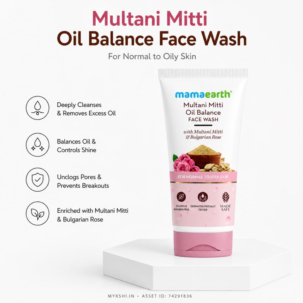 Mamaearth Multani Mitti Oil Balance Face Wash with Multani Mitti & Bulgarian Rose for Normal to Oily Skin