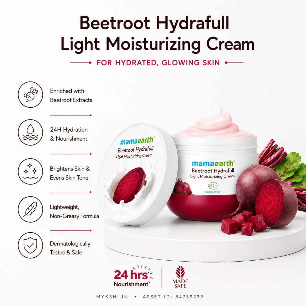 Mamaearth Beetroot Hydraful Moisturizer with Beetroot & Hyaluronic Acid for Natural Pink Glow - 200 g