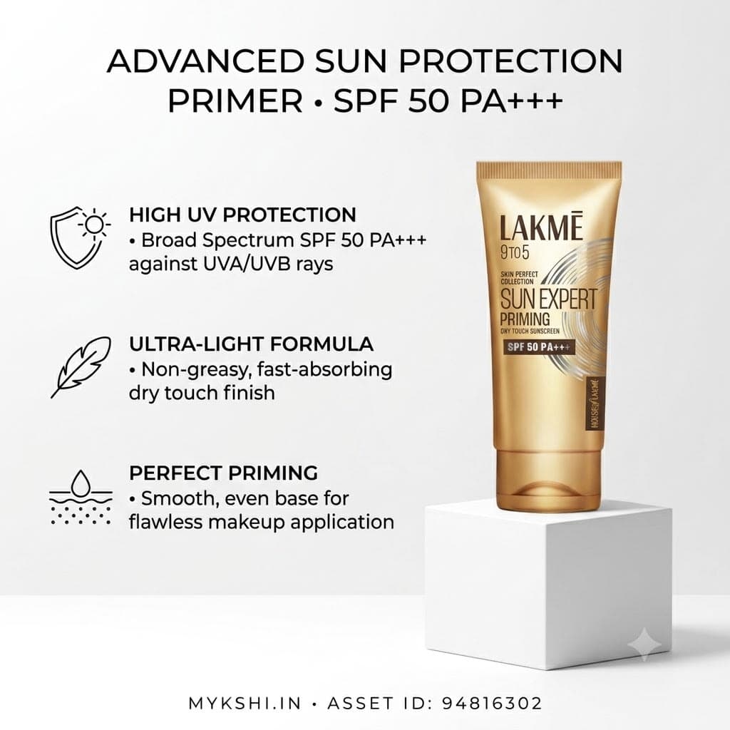 Lakme Sun Expert Primer + Sunscreen, SPF 50 PA+++ for UVA/B, mattifying for makeup lovers 50g