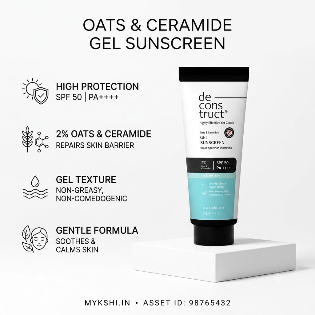 Deconstruct Oats & Ceramide Gel Sunscreen SPF 50 PA++++ For Sensitive Skin | In-Vivo Tested