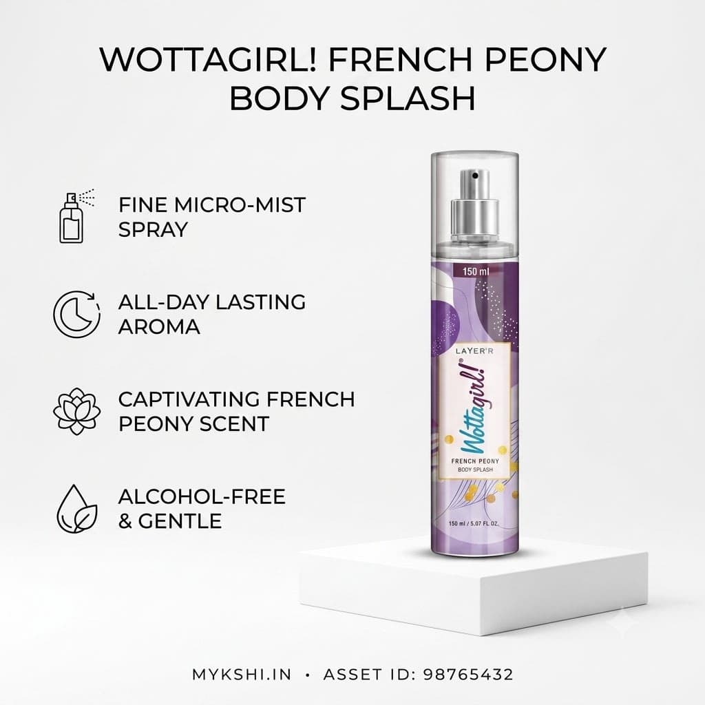 Wottagirl French Peony 150ml Body Splash for Women | Elegant Floral Mist with Lavender & Peony | Long-Lasting, Refreshing & Skin-Friendly Fragrance