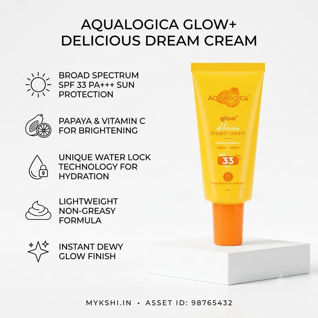 Aqualogica Glow+ 3-in-1 Delicious Dream Cream with SPF 33+ & PA+++ for Glowing Skin - 50g