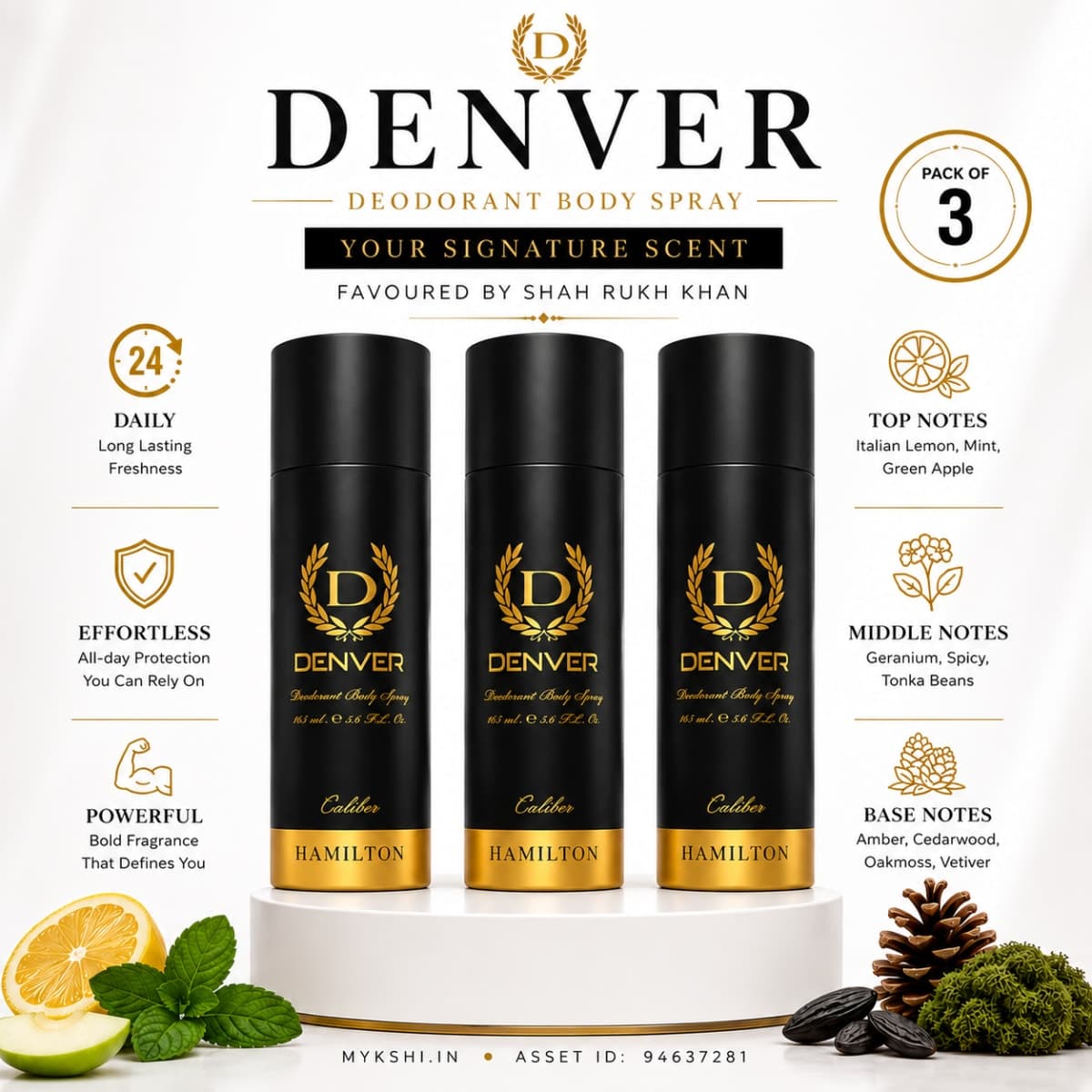 DENVER Caliber Deodorants 180/200ml Pack Of 3
