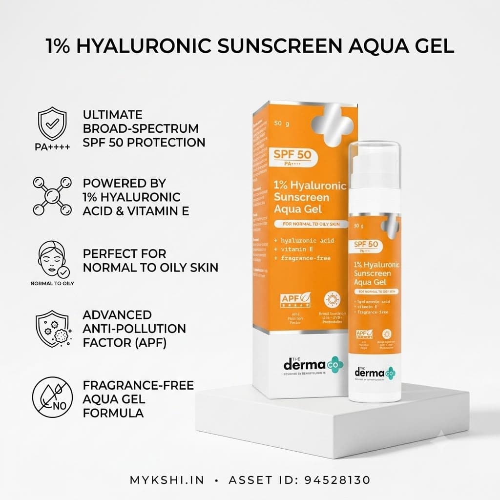 The Derma Co 1% Hyaluronic Sunscreen Aqua Gel In Vivo Tested (ISO 24444:2019 Certified, CTRI/2025/02/080287) with SPF 50 & PA++++