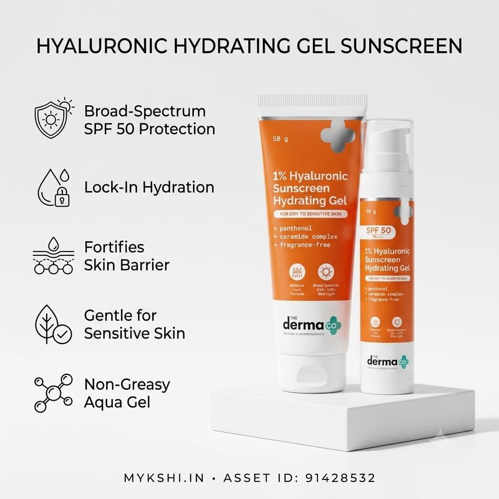 The Derma Co 1% Hyaluronic Sunscreen Hydrating Gel In Vivo Tested (ISO 24444:2019 Certified, CTRI/2025/01/079445) with SPF 50 PA++++