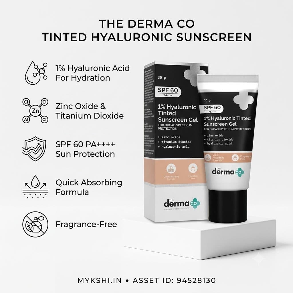The Derma Co 1% Hyaluronic Tinted Sunscreen Gel with SPF 60 & PA++++ for Broad Spectrum Protection - 30g