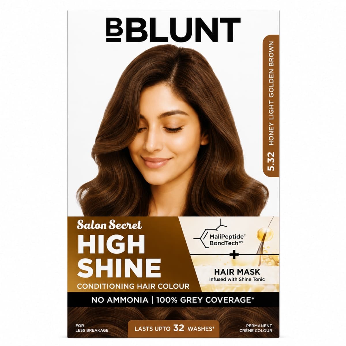 B BLUNT High Shine Conditioning Hair Colour - Honey Light Golden Brown (Shade 5.32)
