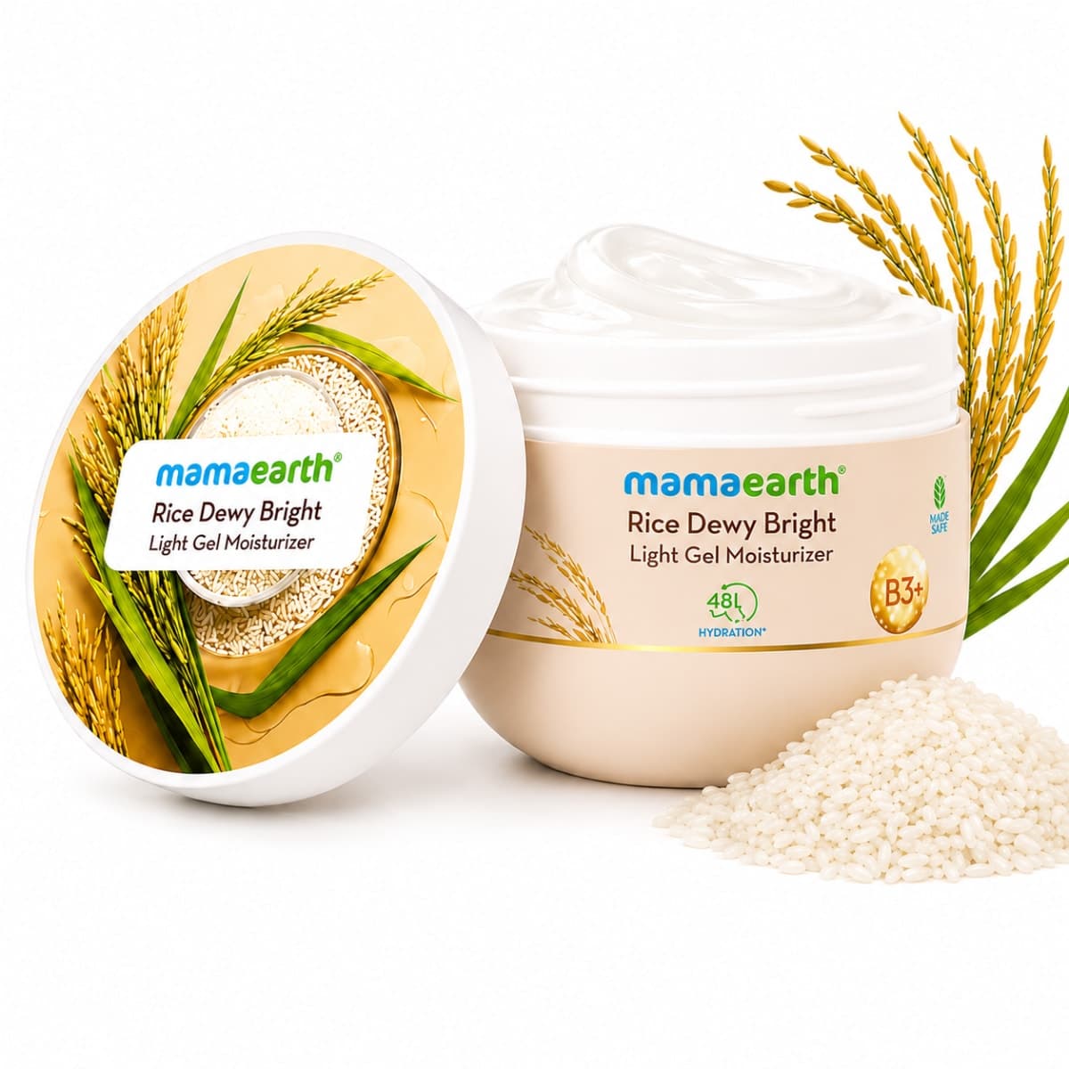 Mamaearth Rice Dewy Bright Light Gel Moisturizer with Rice & Niacinamide For Glass-skin Glow - 200 g