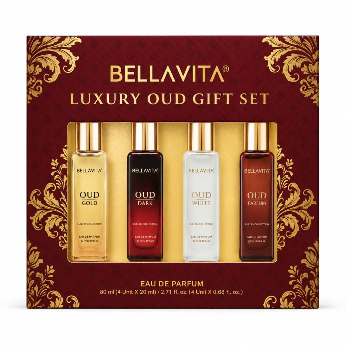 BELLAVITA LUXURY OUD EXPERIENCE SET 4 X 20ml  Oud Dark Oud Parfum White Oud Oud Gold
