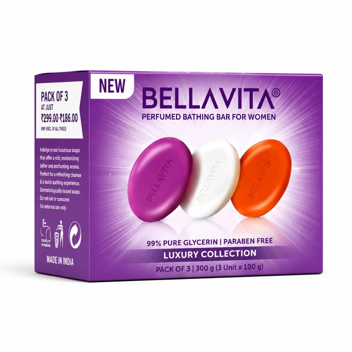 BELLAVITA Perfumed Bathing Bar For Women (Pack of 3) ( DATE Woman Soap ,GLAM Woman Soap ,White Oud Soap)