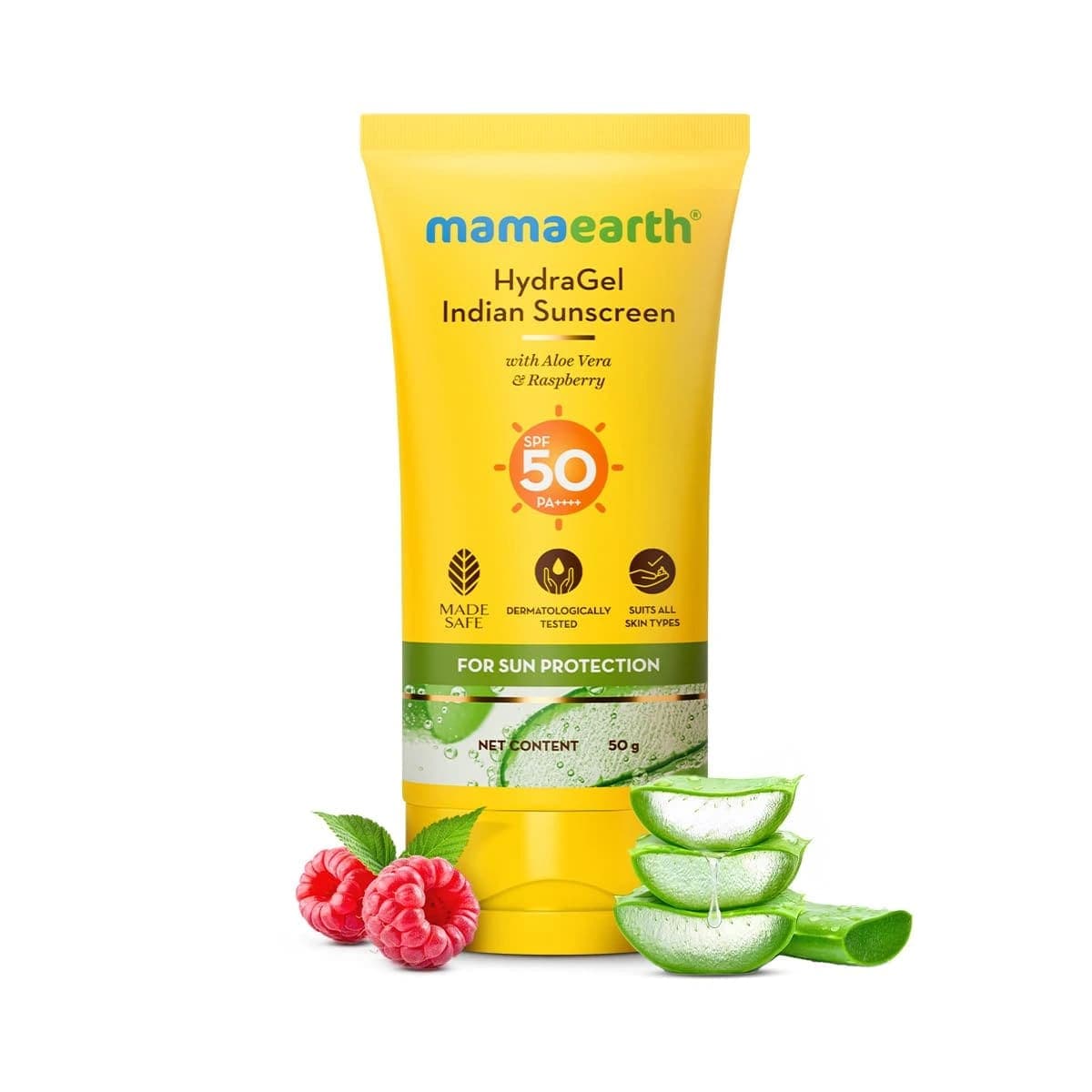 Mamaearth HydraGel Indian Sunscreen with Aloe Vera and Raspberry for Sun Protection - 50 g