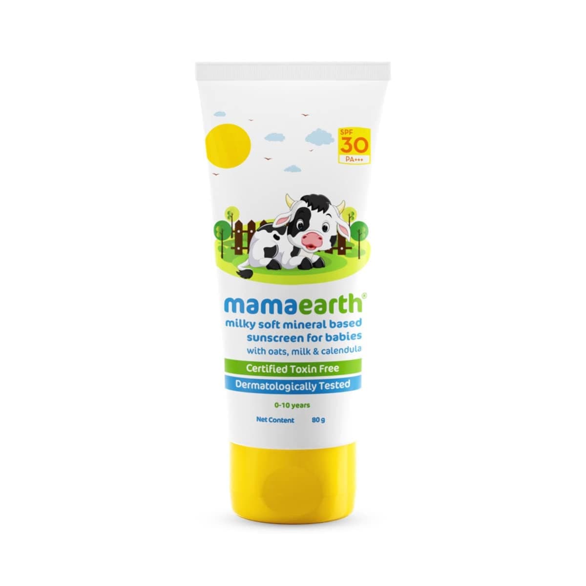 Mamaearth Milky Soft Mineral Based Sunscreen SPF 30 & PA+++ With Oats, Milk and Calendula for Babies- 80 g