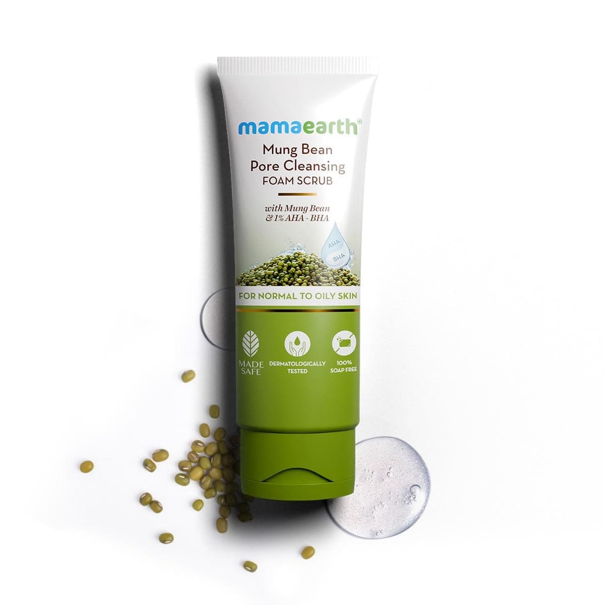 Mamaearth Mung Bean Pore Cleansing Foam Scrub with Mung Bean, AHA & BHA for Normal to Oily Skin - 100 g