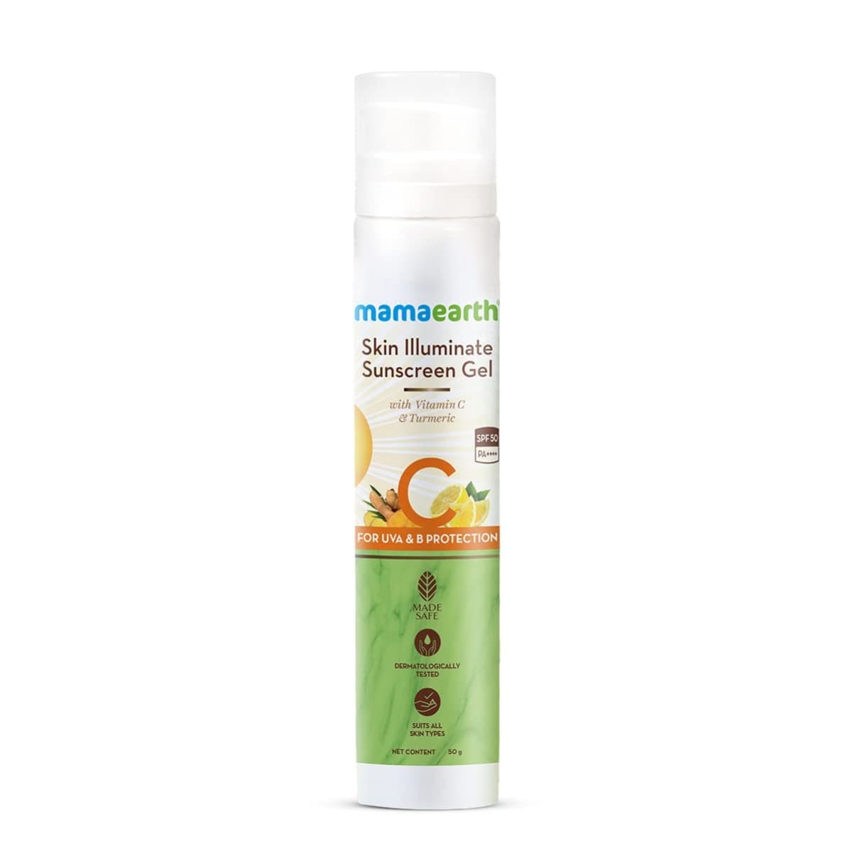 Mamaearth Skin Illuminate Sunscreen Gel SPF 50 with Vitamin C & Turmeric for UVA & B Protection - 50 g