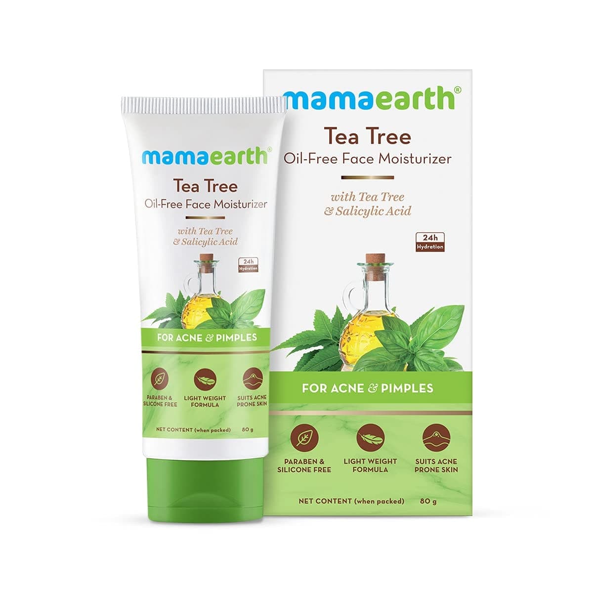 Mamaearth Tea Tree Oil-Free Face Moisturizer with Tea Tree and Salicylic Acid for Acne and Pimples - 80 g