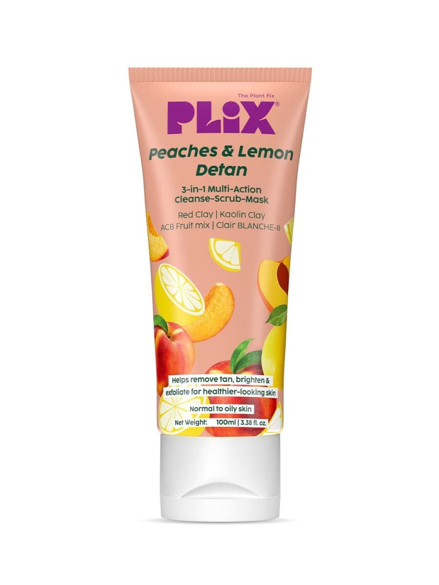 PLiX Peaches & Lemon Detan 3-in-1 Multi-Action Cleanse-Scrub-Mask