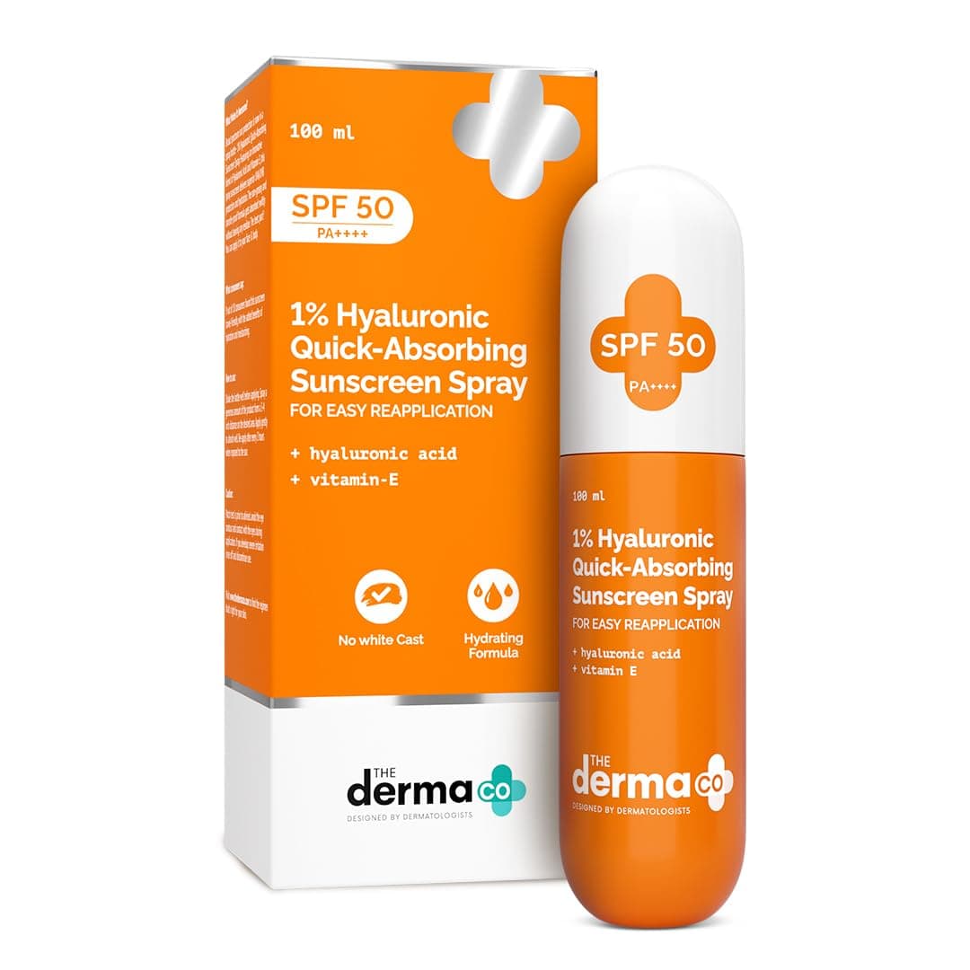 The Derma Co 1% Hyaluronic Quick-Absorbing Sunscreen Spray with Hyaluronic Acid & Vitamin E - 100 ml