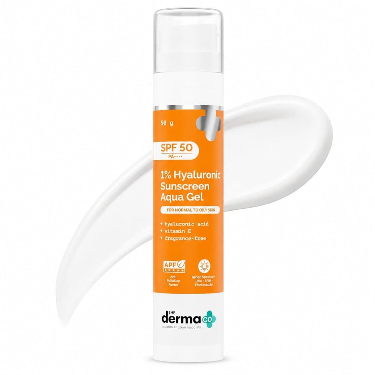 The Derma Co 1% Hyaluronic Sunscreen Aqua Gel In Vivo Tested (ISO 24444:2019 Certified, CTRI/2025/02/080287) with SPF 50 & PA++++