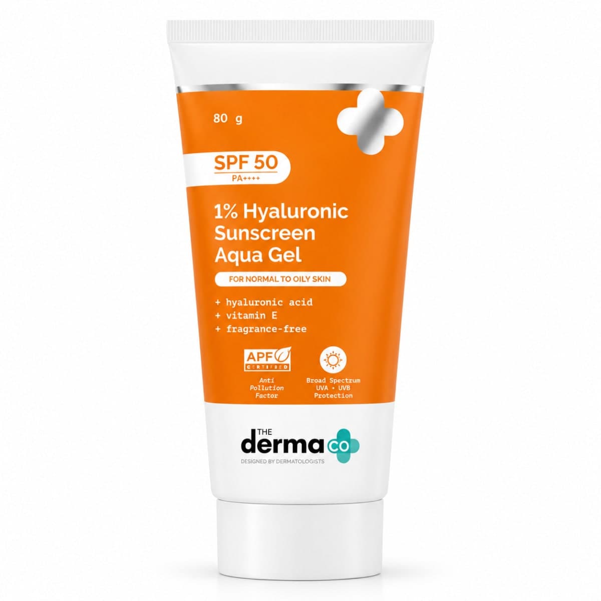 The Derma Co 1% Hyaluronic Sunscreen Aqua Gel In-Vivo Tested (ISO 24444:2019 Certified, CTRI/2025/02/080287) with SPF 50 & PA++++ - 80g
