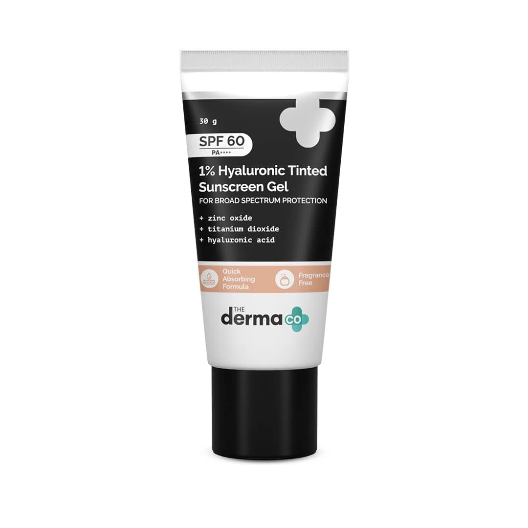 The Derma Co 1% Hyaluronic Tinted Sunscreen Gel with SPF 60 & PA++++ for Broad Spectrum Protection - 30g