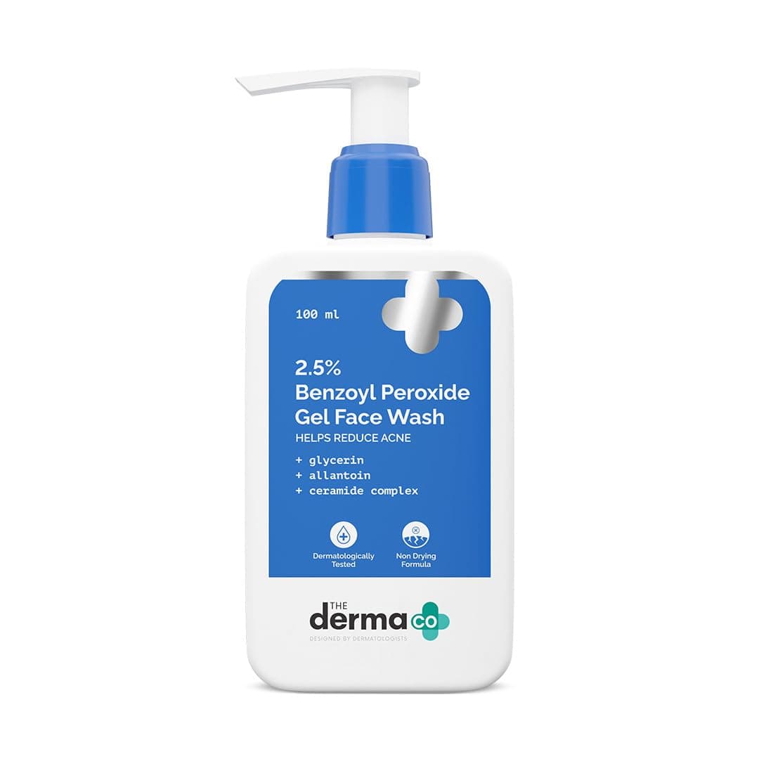 The Derma Co 2.5% Benzoyl Peroxide Gel Face Wash with Glycerin & Allantoin for Active Acne - 100 ml