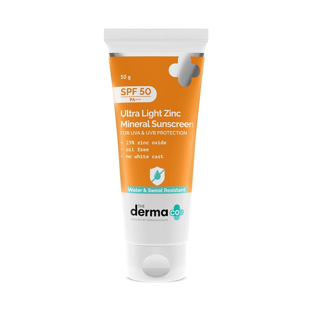 The Derma Co Ultra Light Zinc Mineral Sunscreen with SPF 50 For Broad Spectrum, UVA, UVB & Blue Light Protection - 50