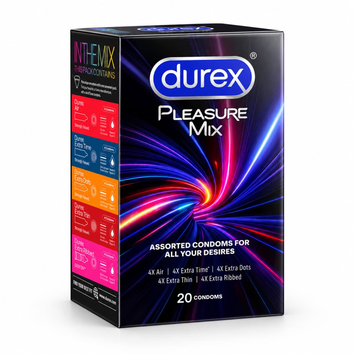 Durex Pleasure Mix Assorted Pack - 20 Condoms