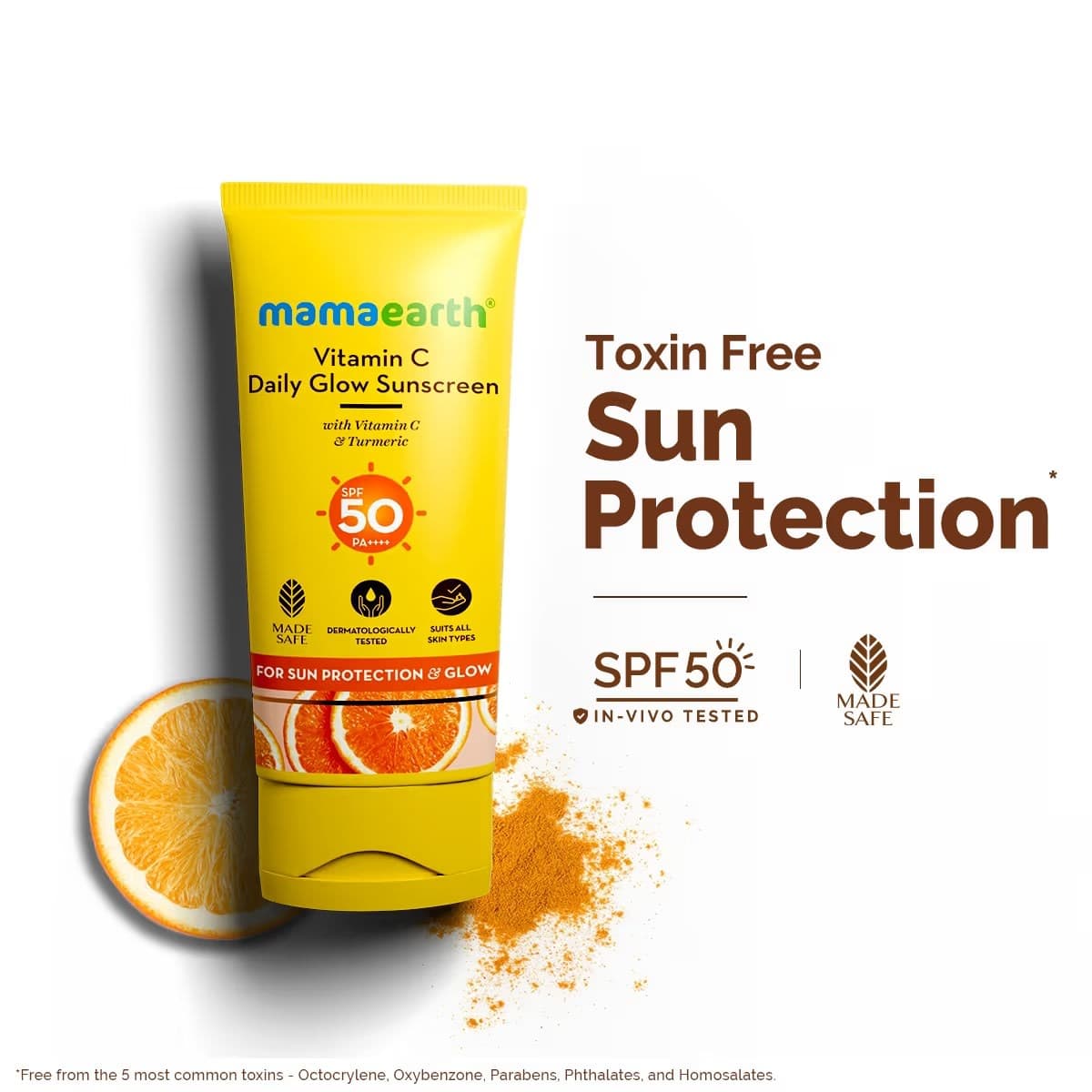 Mamaearth Vitamin C Daily Glow Sunscreen SPF 50 PA++++ – In-Vivo Tested (ISO 24444:2019 Certified, CTRI/2025/05/087276)