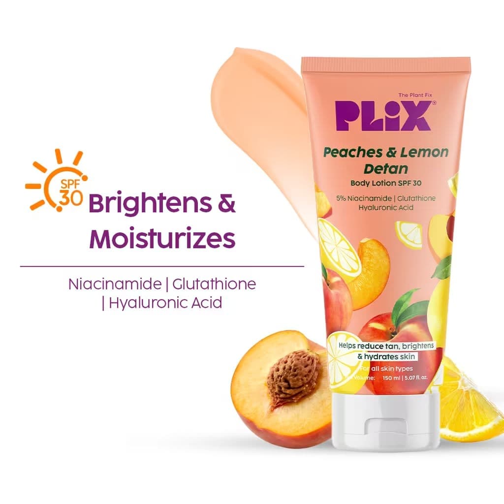 Peaches & Lemon Detan Body Lotion SPF 30 (Brightens & Moisturizes for Softer Skin)