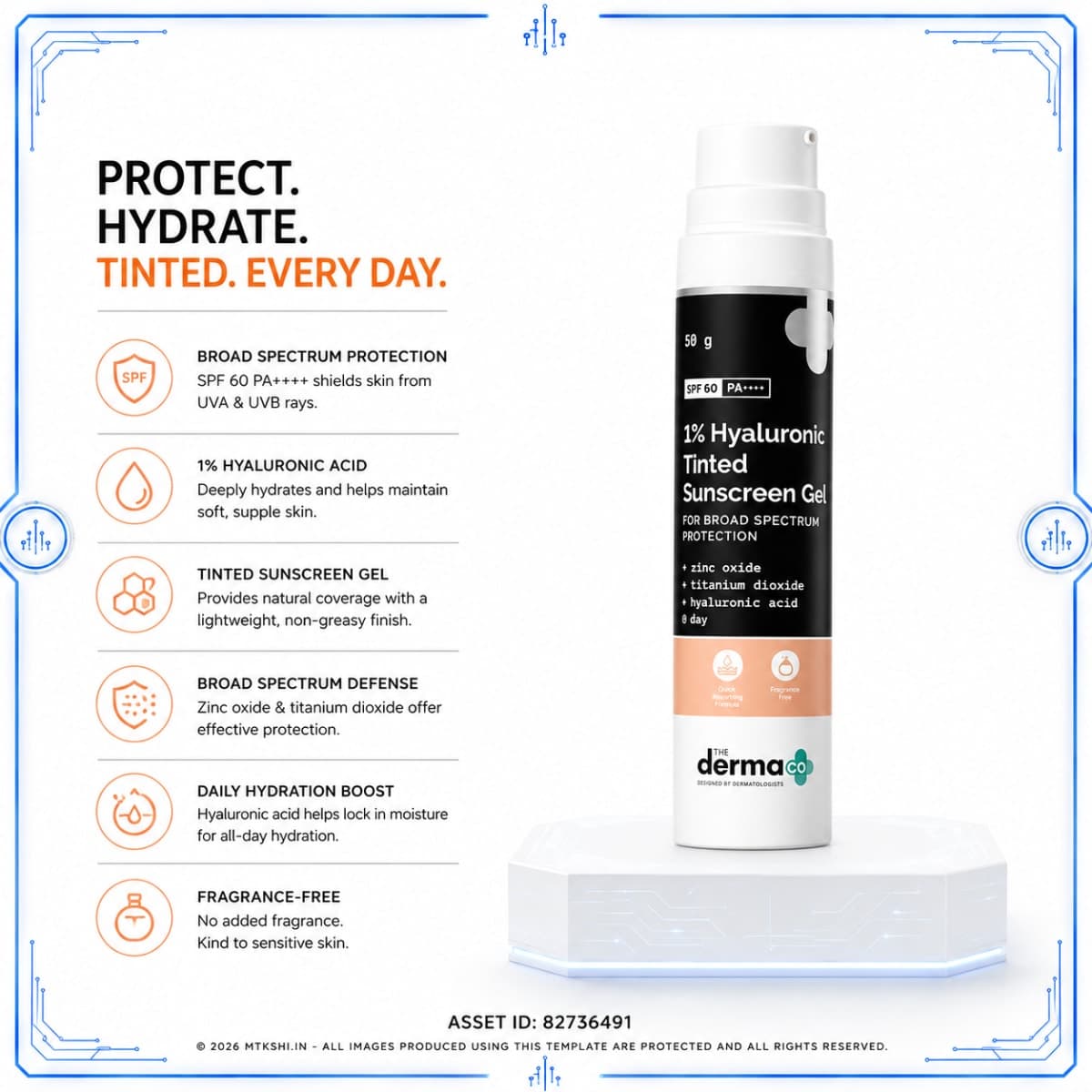 The Derma Co 1% Hyaluronic Tinted Sunscreen Gel for Broad Spectrum Protection - 50g