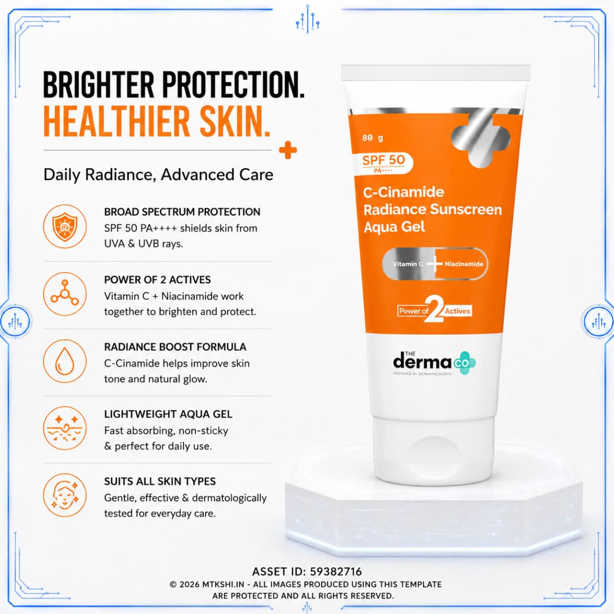 The Derma Co C-Cinamide Radiance Sunscreen Aqua Gel - 80g
