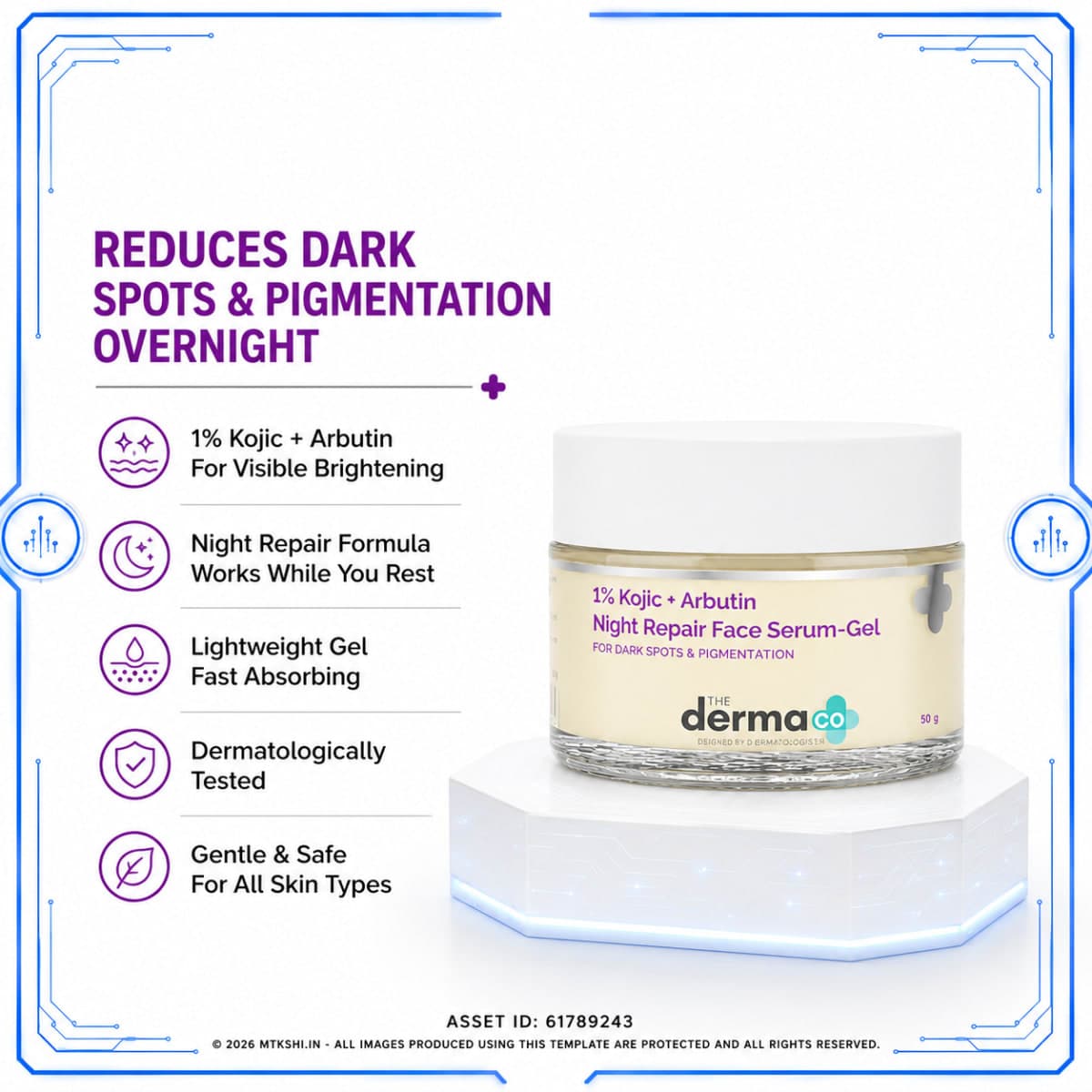 The Derma Co 1% Kojic + Arbutin Night Repair Face Serum-Gel - 50g