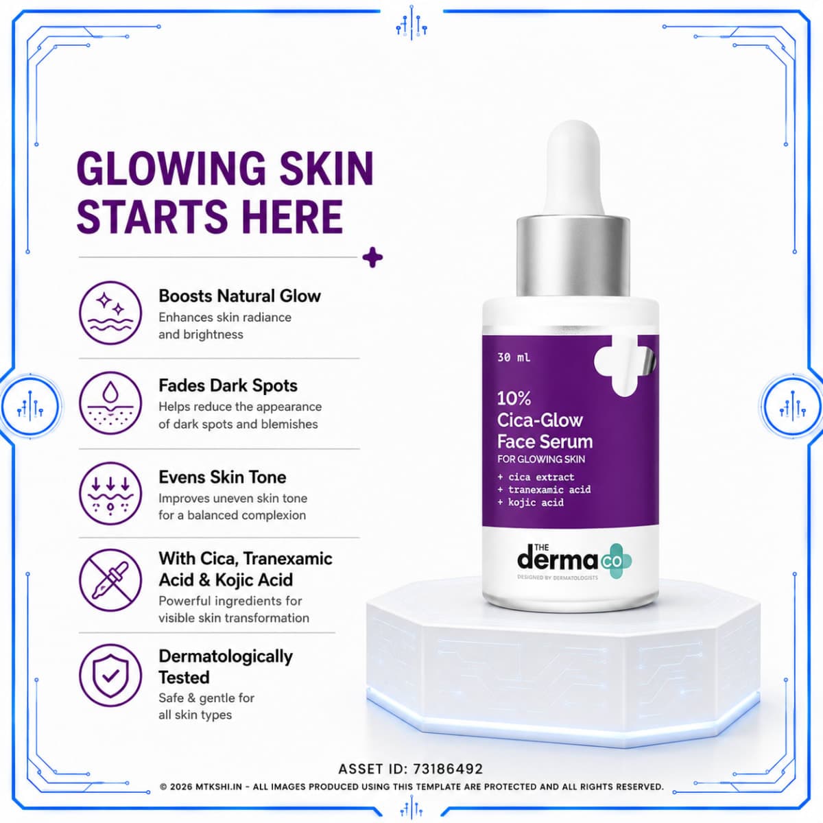 The Derma Co 10% Cica-Glow Face Serum with Tranexamic Acid & Kojic Acid - 30ml