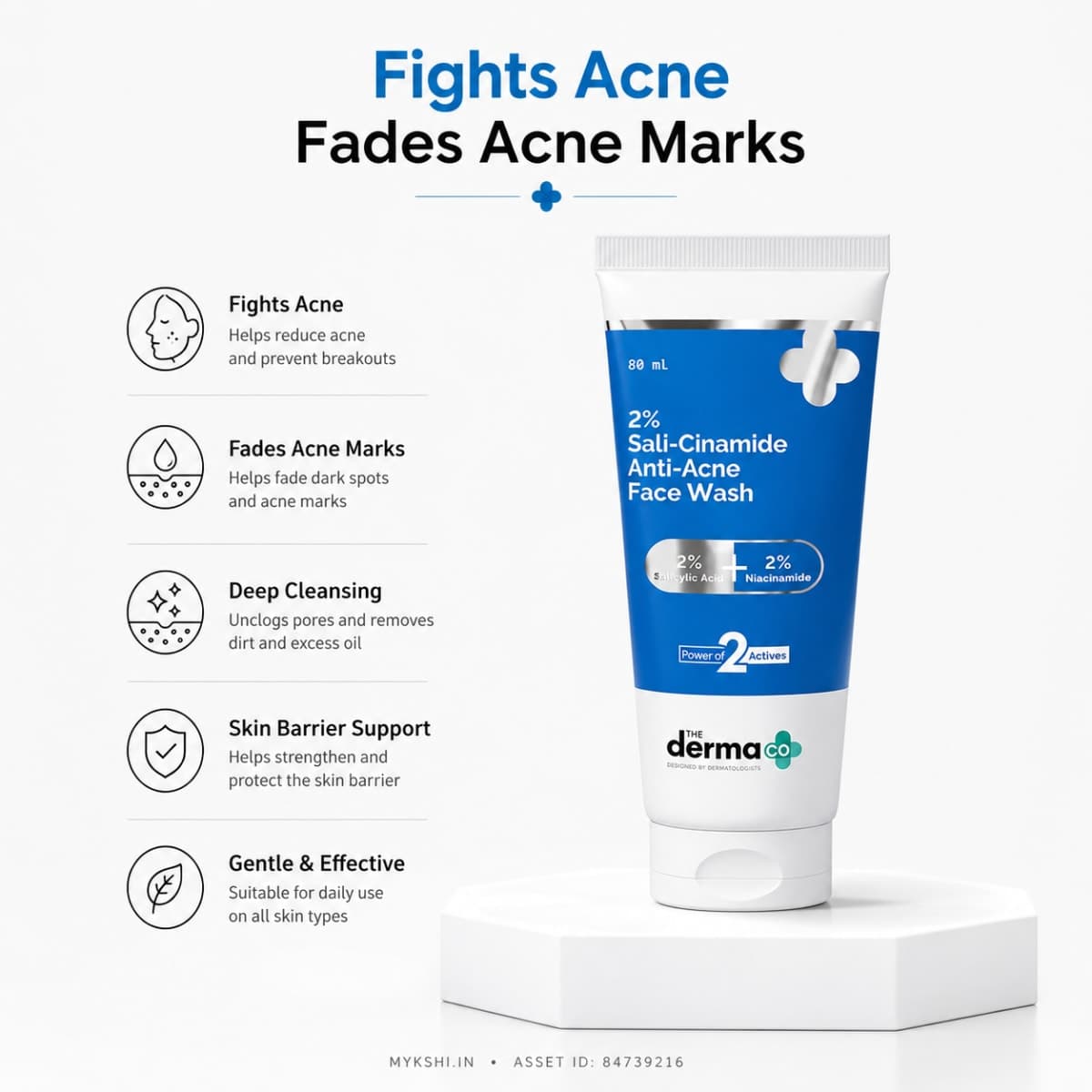 The Derma Co 2% Sali-Cinamide Anti-Acne Face Wash with 2% Salicylic Acid & 2% Niacinamide - 80 ml