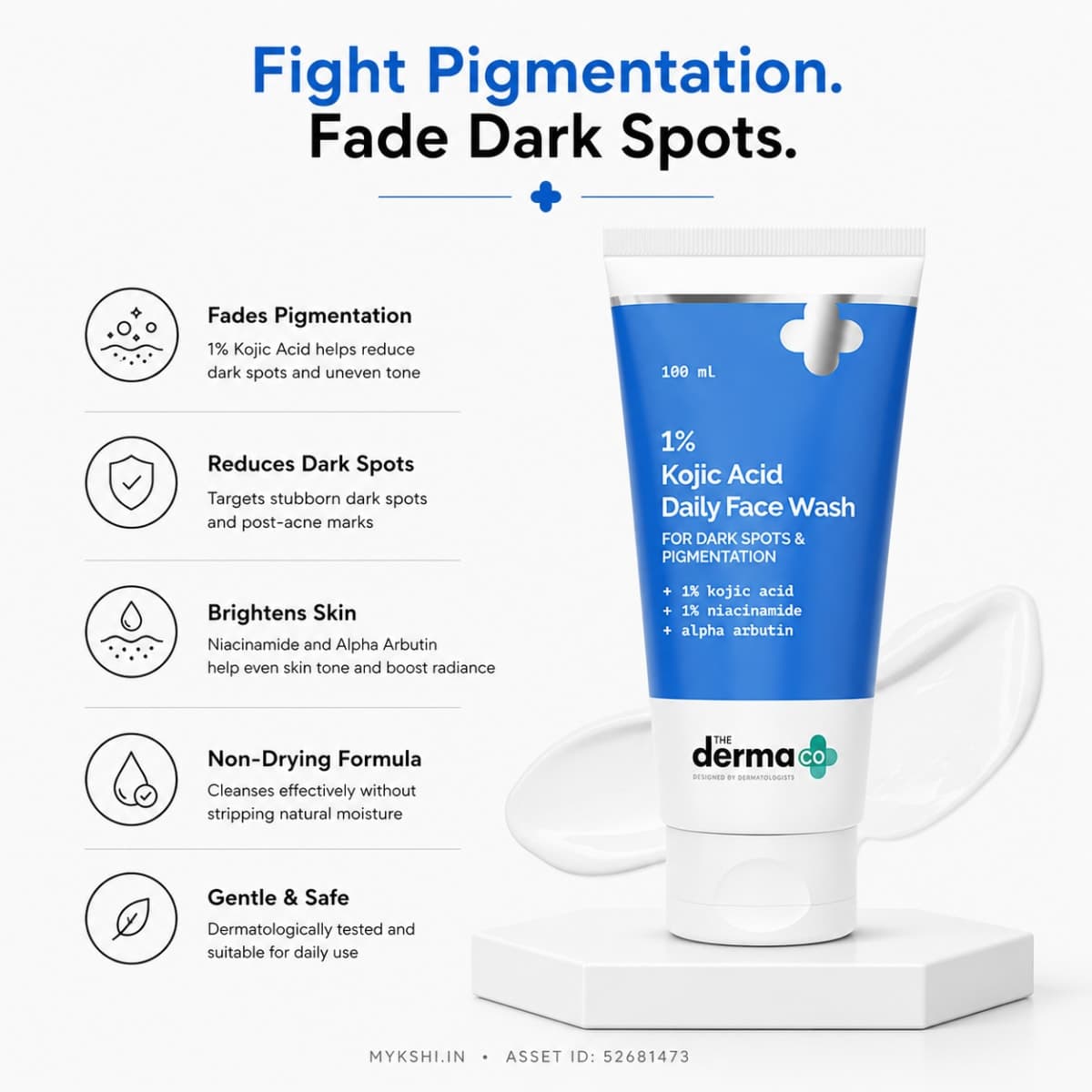 The Derma Co 1% Kojic Acid Face Wash with Niacinamide & Alpha Arbutin For Dark Spots & Pigmentation - 100ml