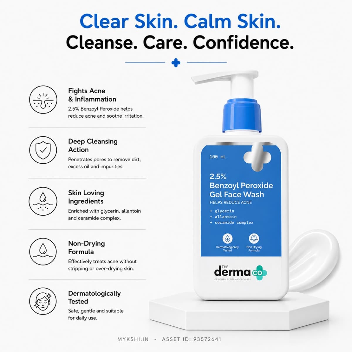 The Derma Co 2.5% Benzoyl Peroxide Gel Face Wash with Glycerin & Allantoin for Active Acne - 100 ml