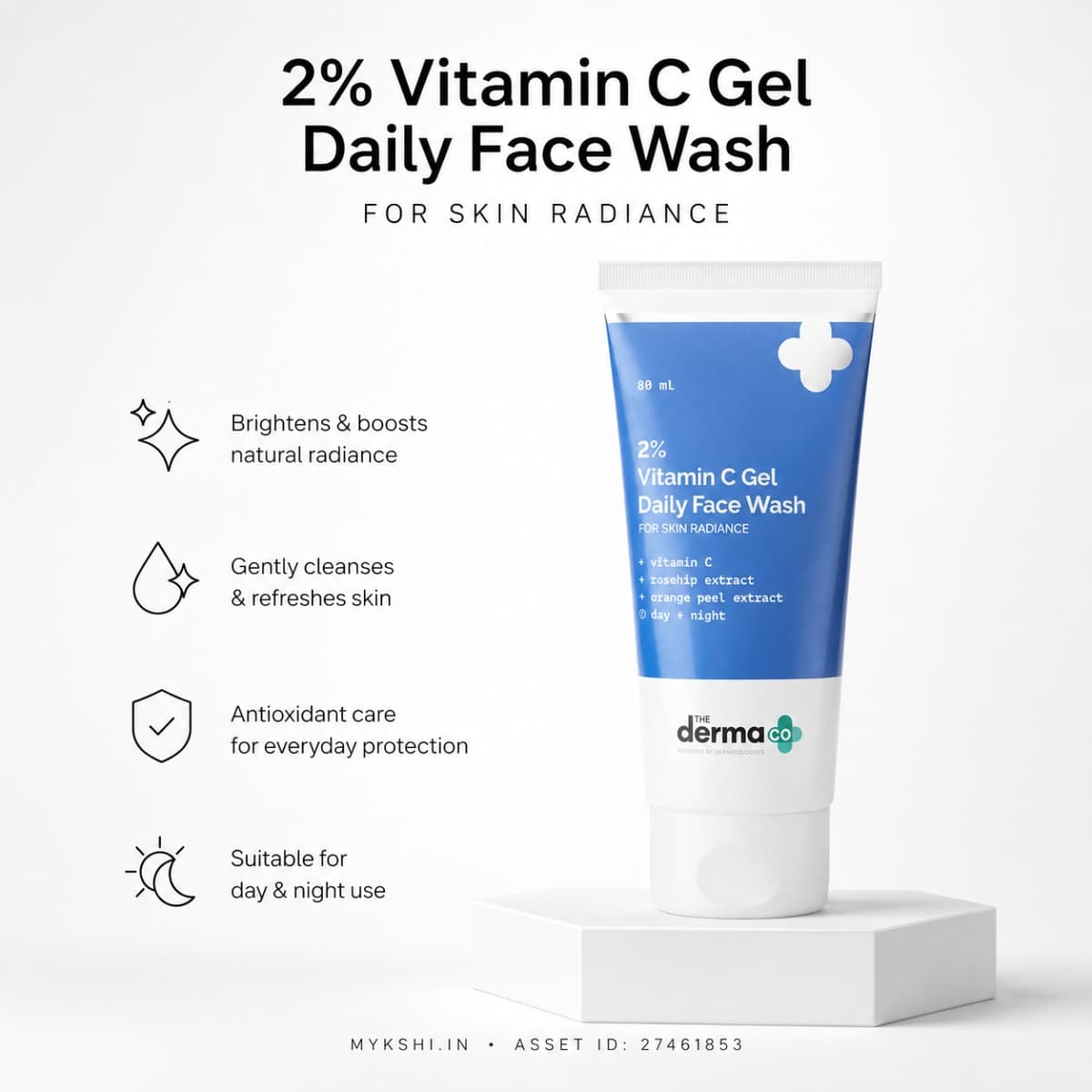The Derma Co 2% Vitamin C Gel Daily Face Wash with Vitamin C, Rosehip & Orange Peel Extract for Glowing Skin - 80ml