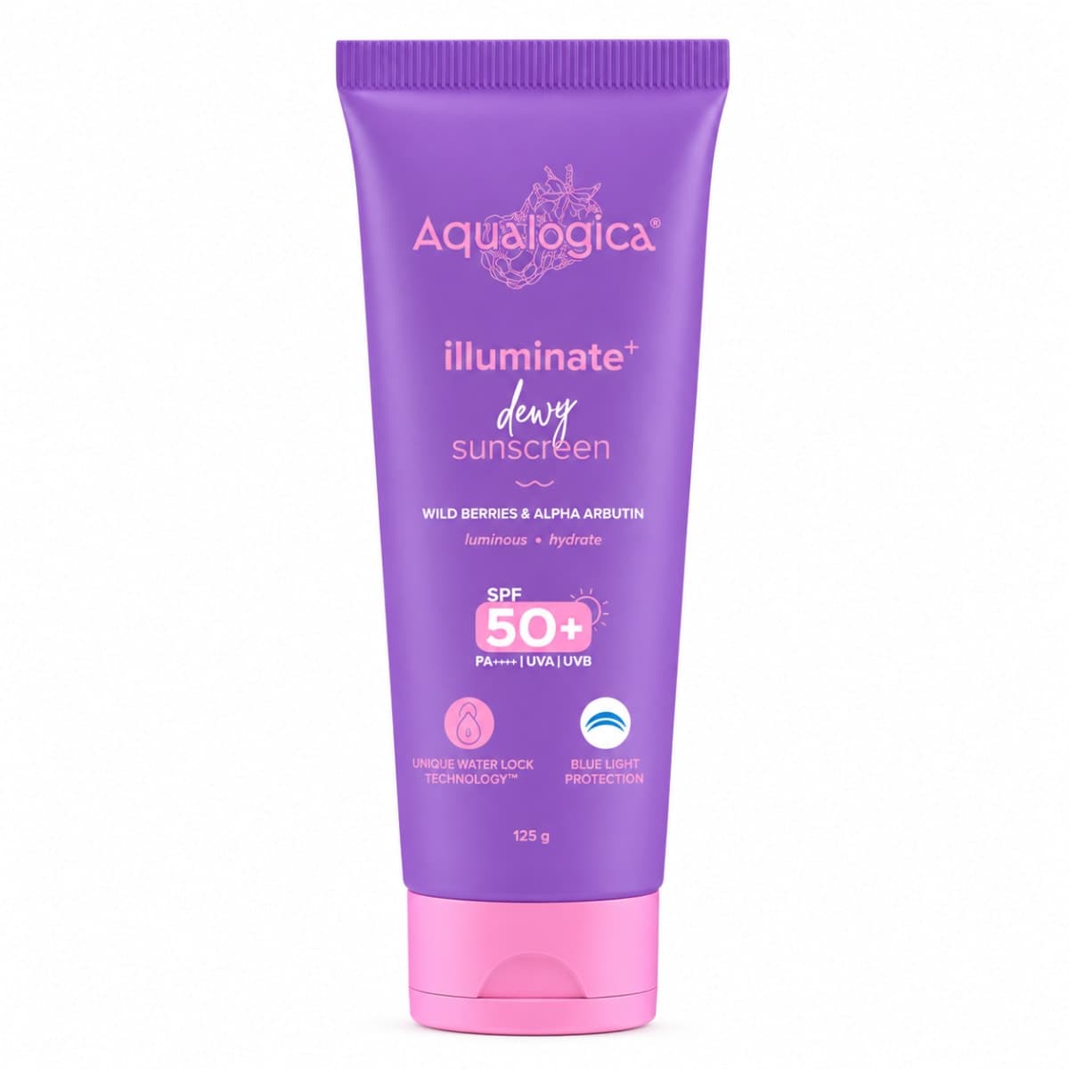 Aqualogica Illuminate+ Dewy Sunscreen In-Vivo Tested SPF 50+ PA++++ with Wild Berries & Alpha Arbutin