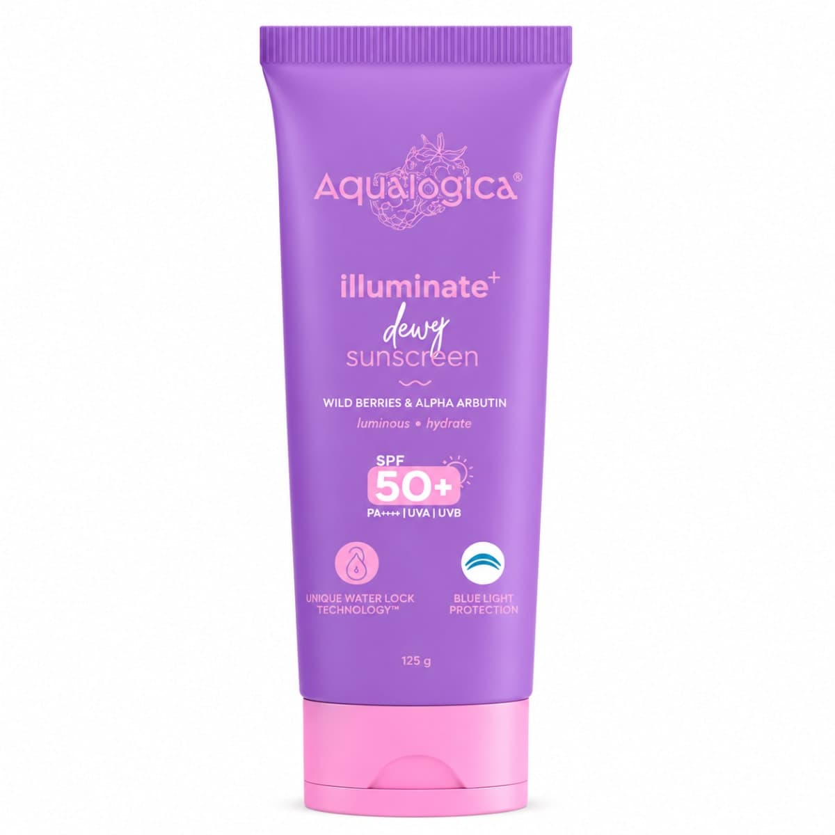 Aqualogica Illuminate+ Dewy Sunscreen SPF 50+ PA++++ with Wild Berries & Alpha Arbutin - 125 g
